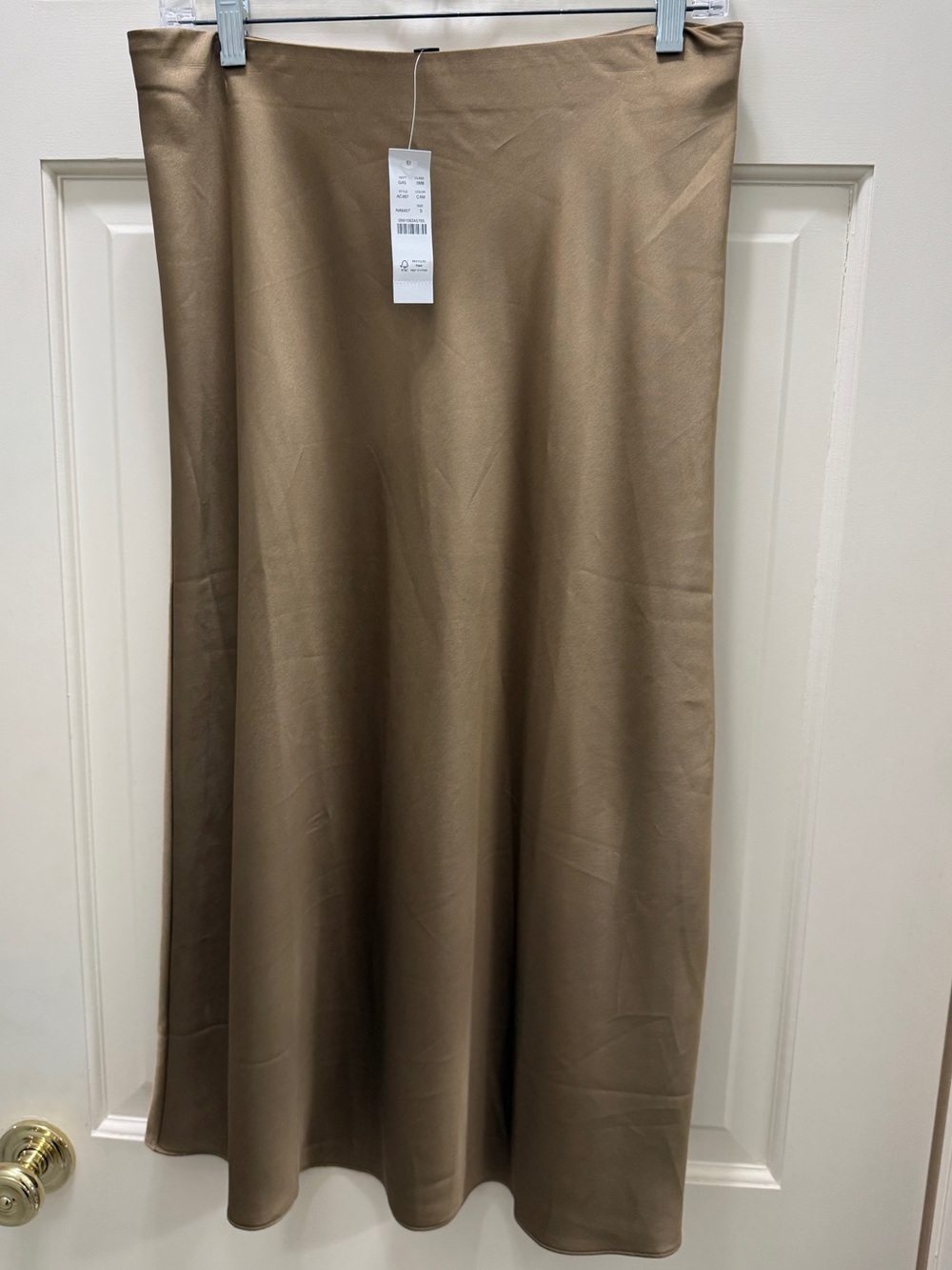 J. Crew Satin A-Line Midi Skirt in Camel NWT S
